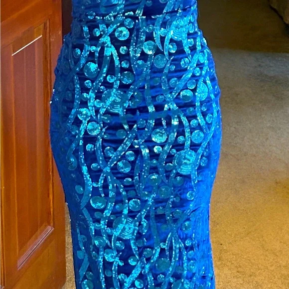Tatyana Evening Dress - Blue Velvet and Sequined - Picture 5 of 5